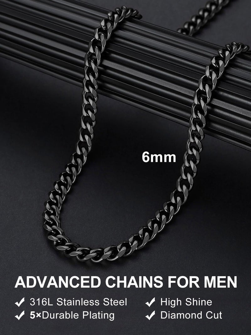 Suplight 6mm 316L Stainless Steel Miami Cuban Chains Necklaces Hip Hop Punk Jewelry Black Short Curb Cuban Link Chain Necklace for Men & Women 18 inches - Image 3